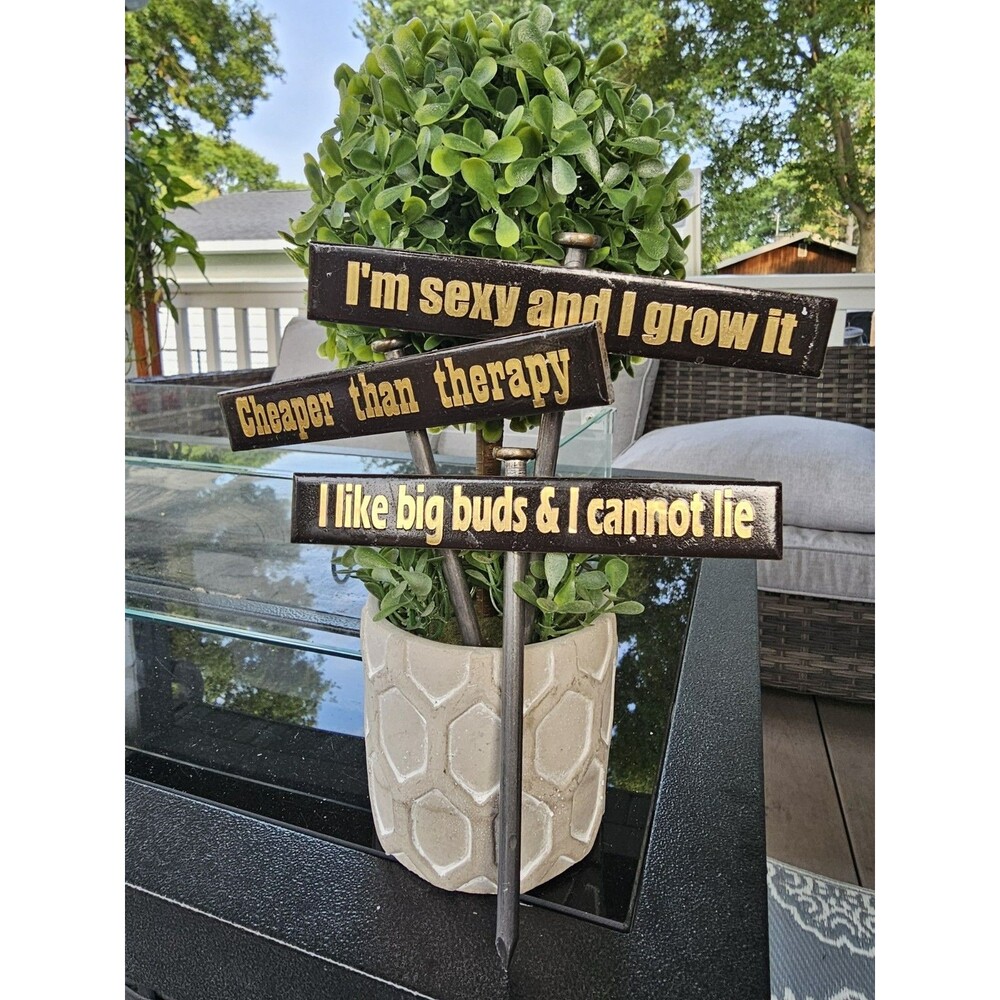 Plant Sign-Ceramic Sign On 6 Inch Stainless Stake-Funny-Garden Decor Set of 3